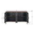 Hollow Four Door Storage Cabinet - Country Style Antique Pine Veneer MDF Sideboard with Adjustable Shelves