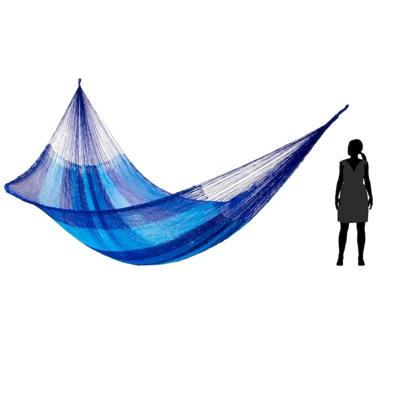 Azure Caribbean Outdoor Beach Garden Patio Pool Blue and Black Stripe Knotted Rope Style Ny