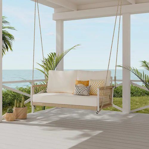 1-Piece Woven Rope Outdoor Swing Sofa with Soft Cushions Seating 2 for Patio, Courtyard and Balcony