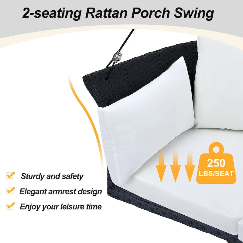 51.9  2-Person Wicker Swing Chair with cushions - N/A