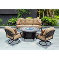 Nassau 4-Piece Patio Propane Fire Pit Sofa Set (with 2 Swivel Rocker Club Chairs) and 47  Round Fire Pit Chat Table