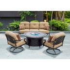 Nassau 4-Piece Patio Propane Fire Pit Sofa Set (with 2 Swivel Rocker Club Chairs) and 47  Round Fire Pit Chat Table