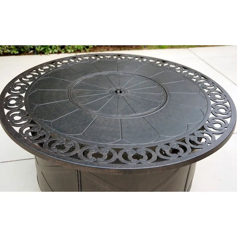 Nassau 4-Piece Patio Propane Fire Pit Sofa Set (with 2 Swivel Rocker Club Chairs) and 47  Round Fire Pit Chat Table