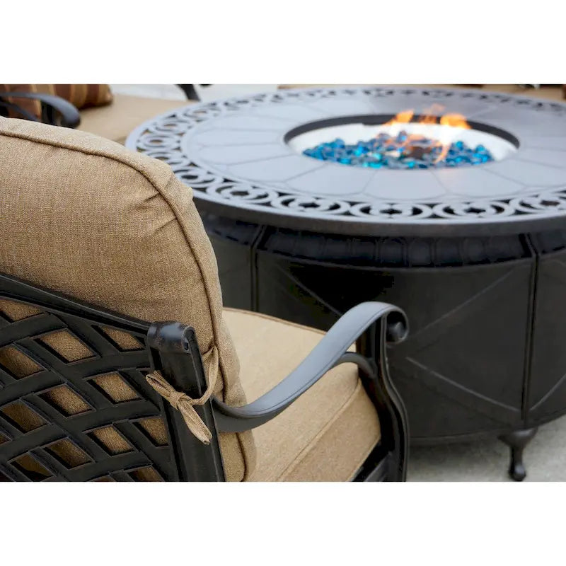 Nassau 4-Piece Patio Propane Fire Pit Sofa Set (with 2 Swivel Rocker Club Chairs) and 47  Round Fire Pit Chat Table
