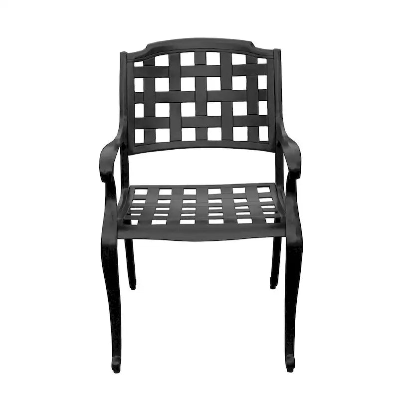 Modern Ornate Outdoor Mesh Aluminum 59-in Large Round Patio Dining Set with Lazy Susan and Six Chairs - N/A