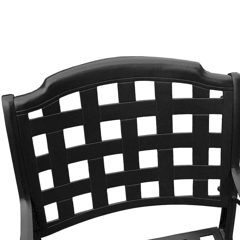 Modern Ornate Outdoor Mesh Aluminum 59-in Large Round Patio Dining Set with Lazy Susan and Six Chairs - N/A