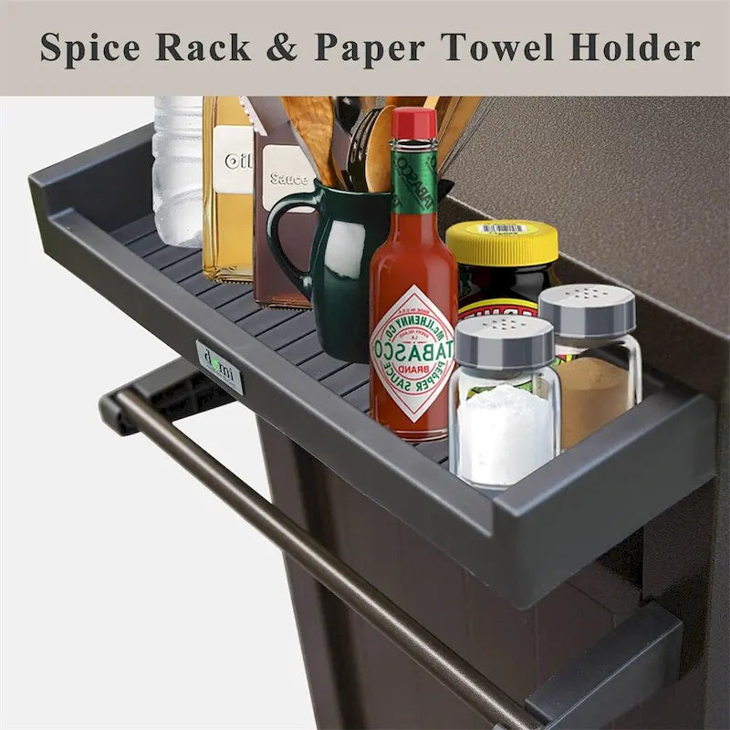 Grill Carts Outdoor w/ Storage and Wheels, Whole Metal Portable Table