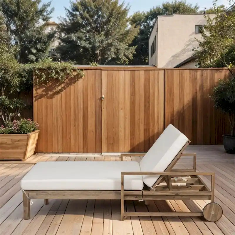 1-Piece Wooden Outdoor Daybed with Fabric Cushions