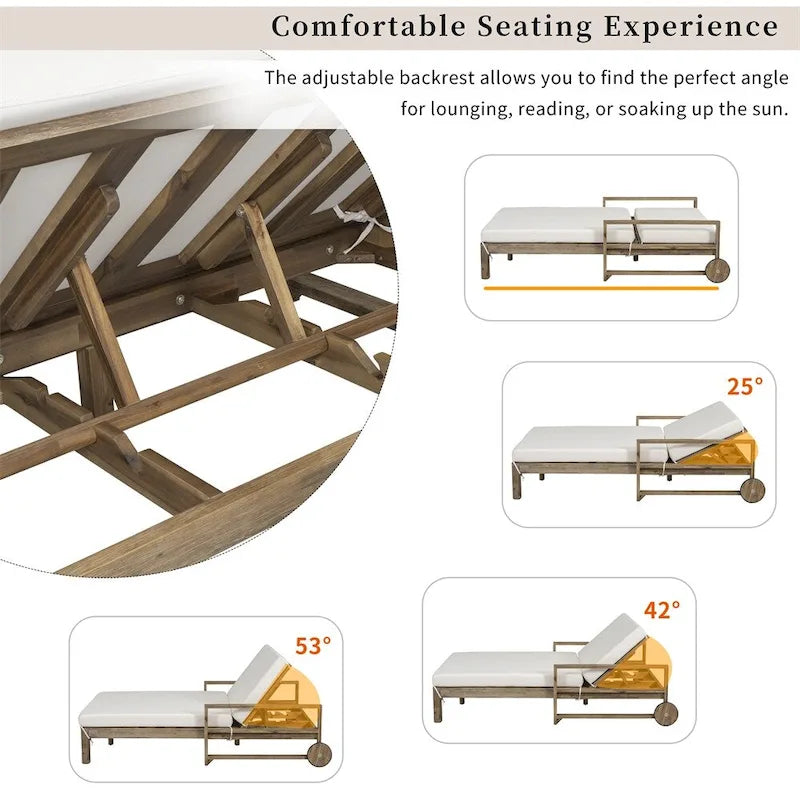 1-Piece Wooden Outdoor Daybed with Fabric Cushions