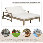 1-Piece Wooden Outdoor Daybed with Fabric Cushions