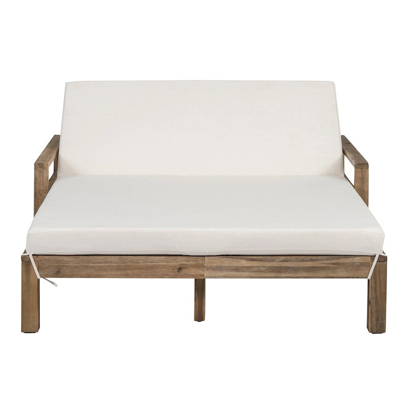 1-Piece Wooden Outdoor Daybed with Fabric Cushions