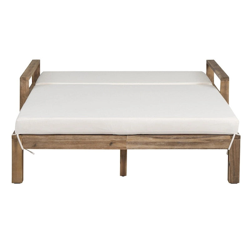 1-Piece Wooden Outdoor Daybed with Fabric Cushions
