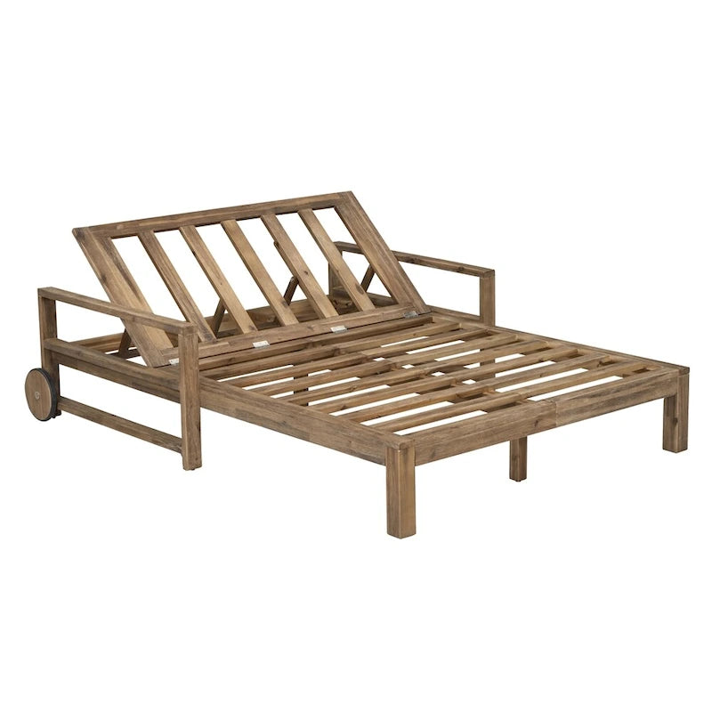 1-Piece Wooden Outdoor Daybed with Fabric Cushions