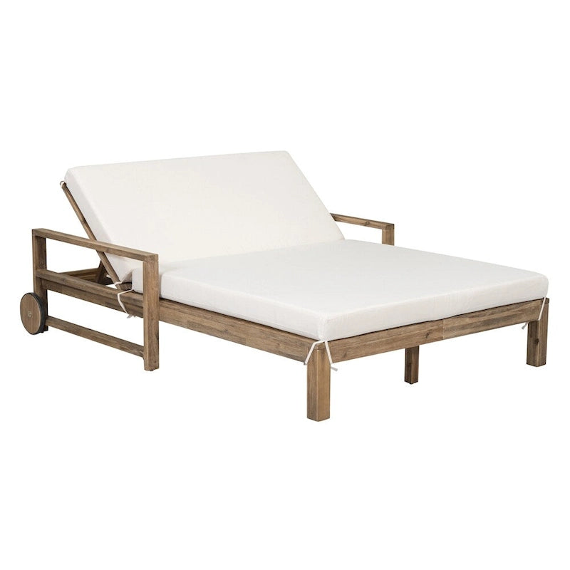 1-Piece Wooden Outdoor Daybed with Fabric Cushions