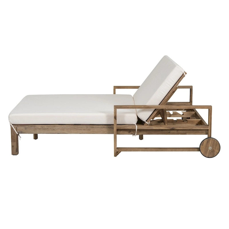 1-Piece Wooden Outdoor Daybed with Fabric Cushions