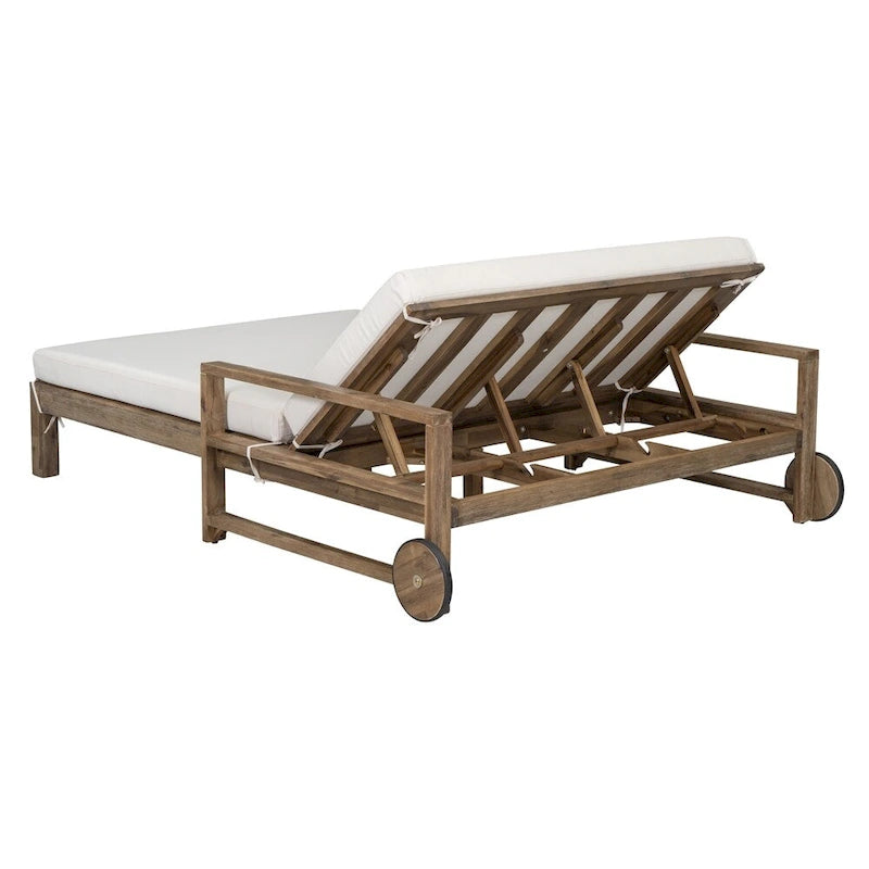1-Piece Wooden Outdoor Daybed with Fabric Cushions