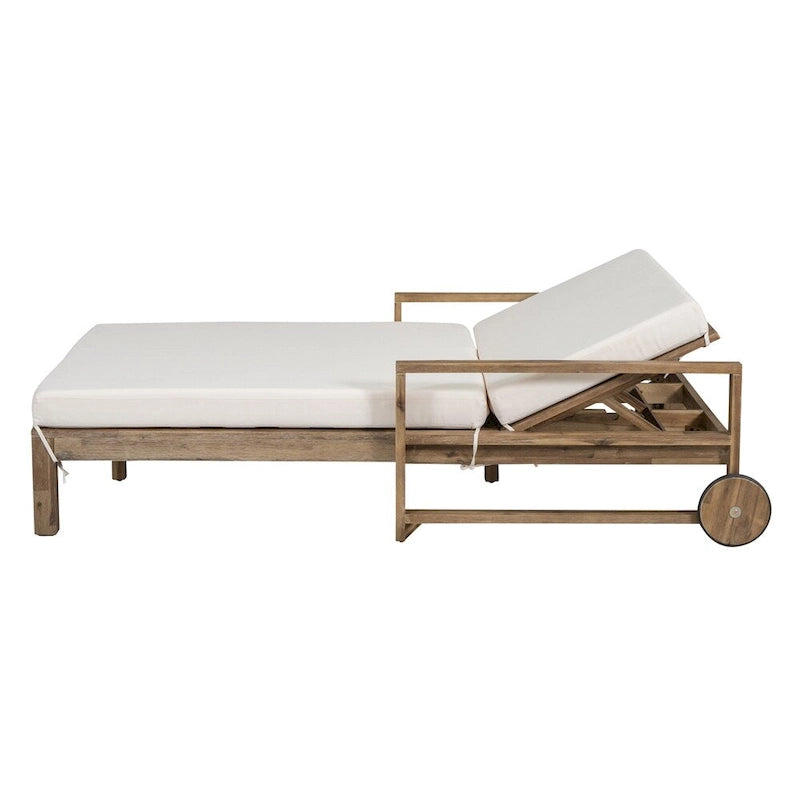 1-Piece Wooden Outdoor Daybed with Fabric Cushions
