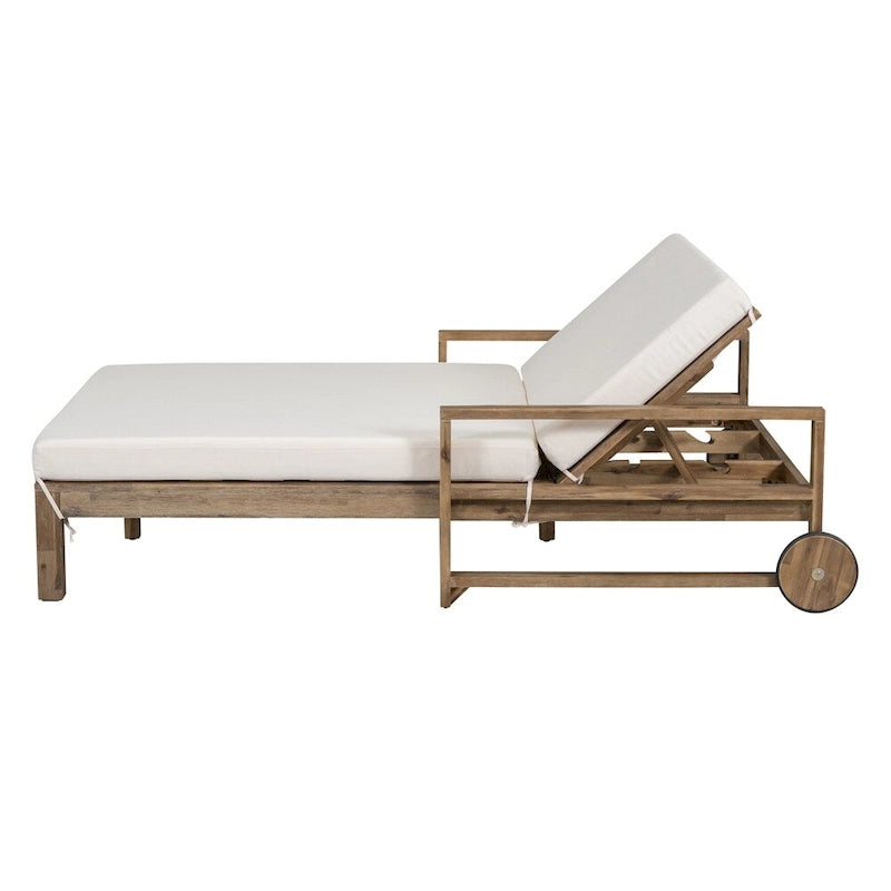 1-Piece Wooden Outdoor Daybed with Fabric Cushions