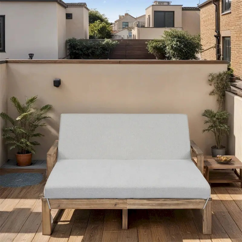 1-Piece Wooden Outdoor Daybed with Fabric Cushions