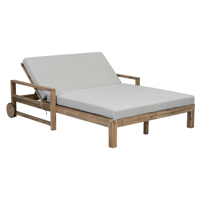 1-Piece Wooden Outdoor Daybed with Fabric Cushions