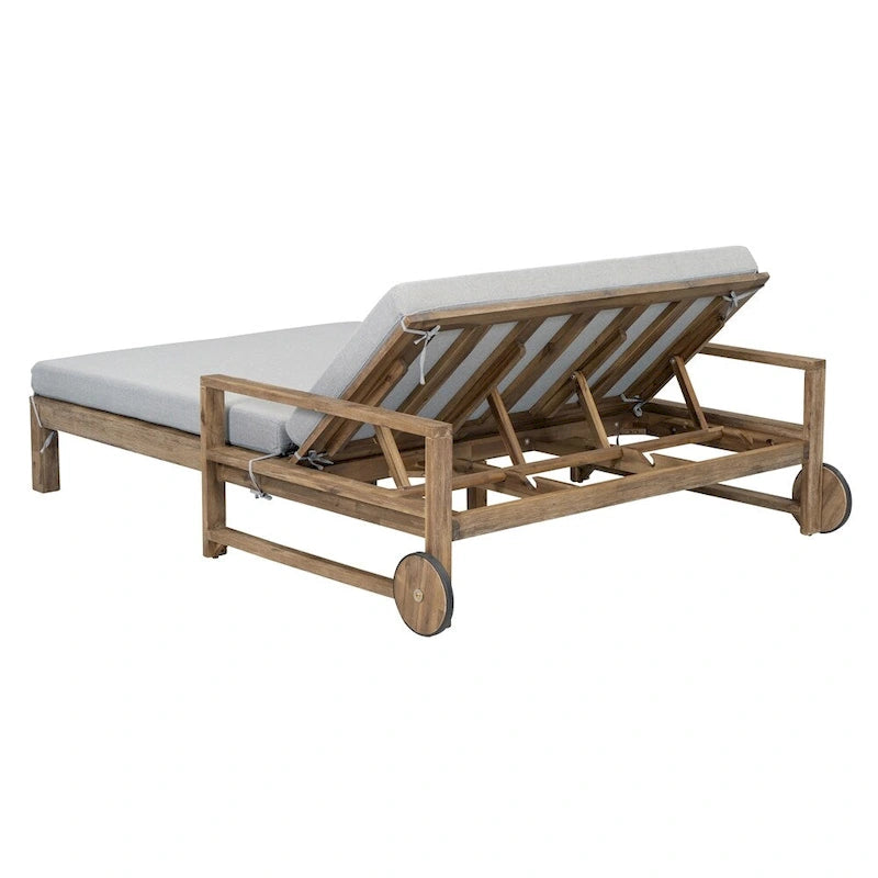 1-Piece Wooden Outdoor Daybed with Fabric Cushions