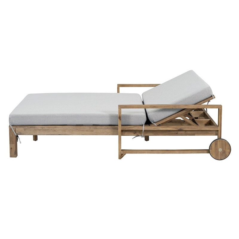 1-Piece Wooden Outdoor Daybed with Fabric Cushions