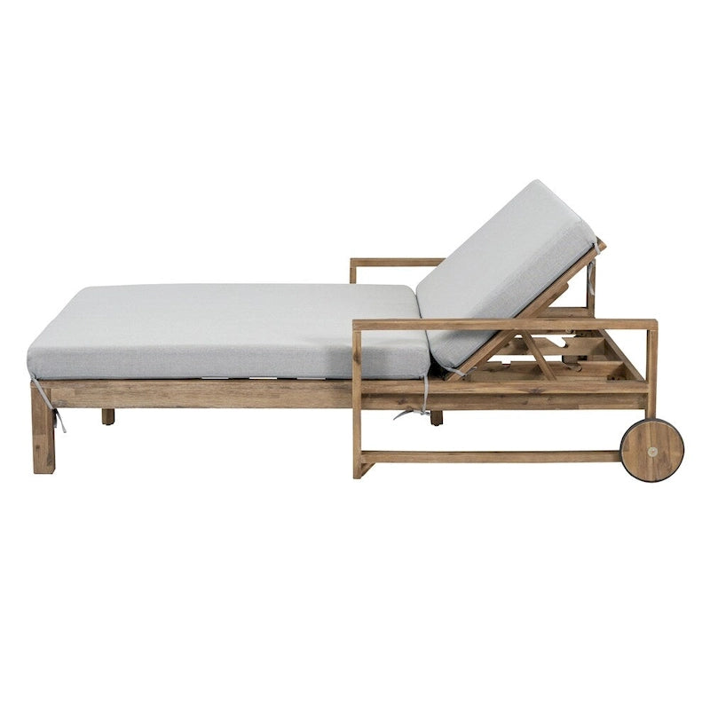 1-Piece Wooden Outdoor Daybed with Fabric Cushions