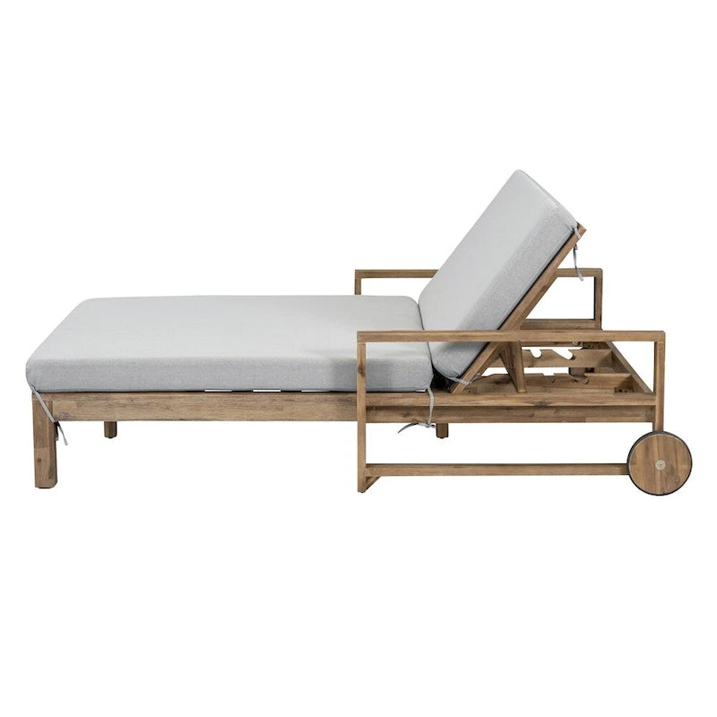 1-Piece Wooden Outdoor Daybed with Fabric Cushions