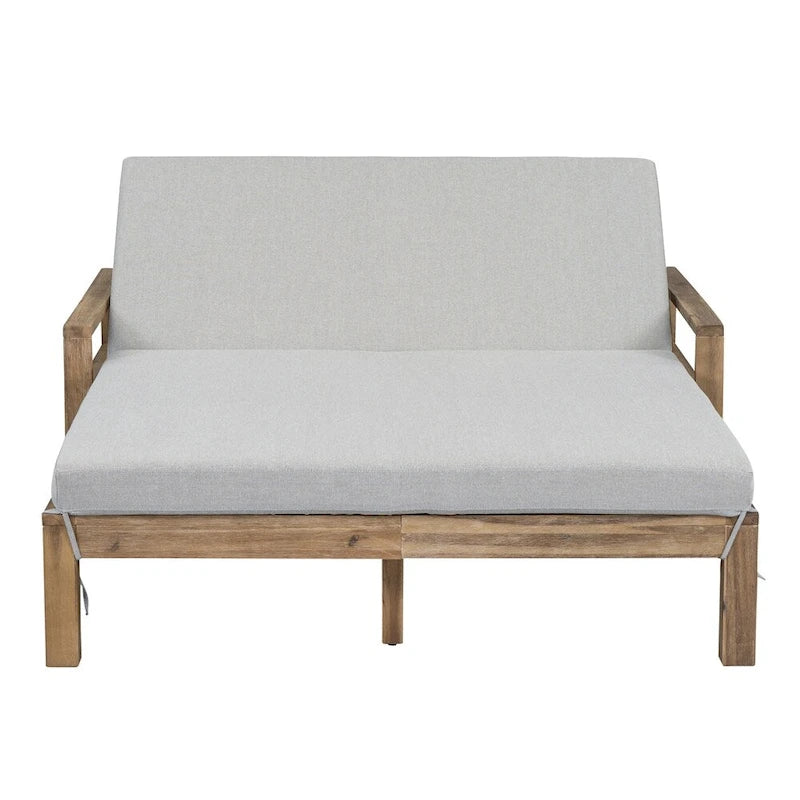 1-Piece Wooden Outdoor Daybed with Fabric Cushions