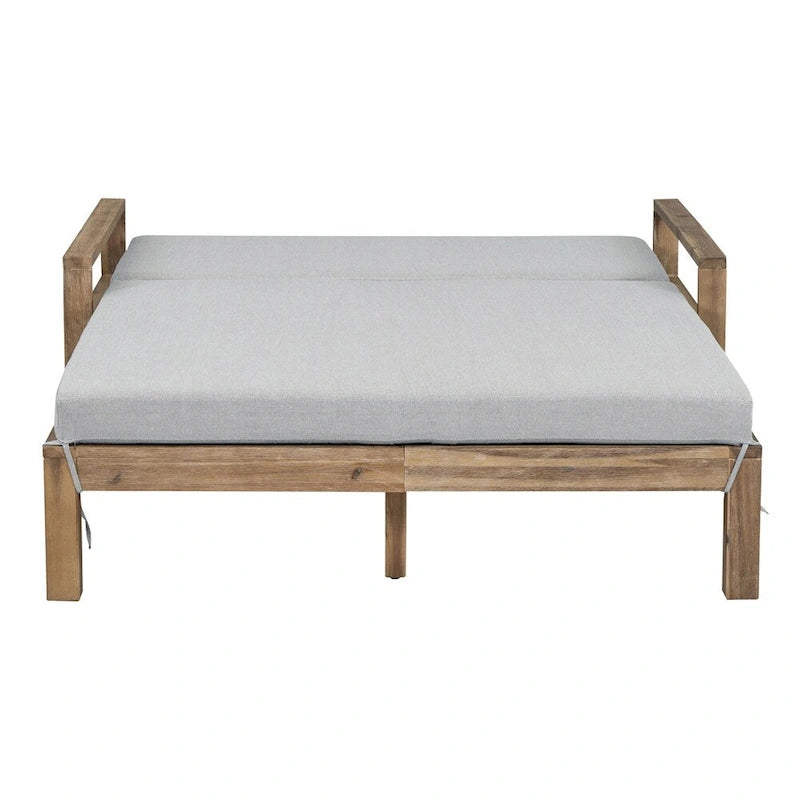 1-Piece Wooden Outdoor Daybed with Fabric Cushions