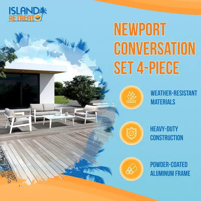 Island Retreat Newport 4-Piece Patio Furniture Conversation Set - Gray
