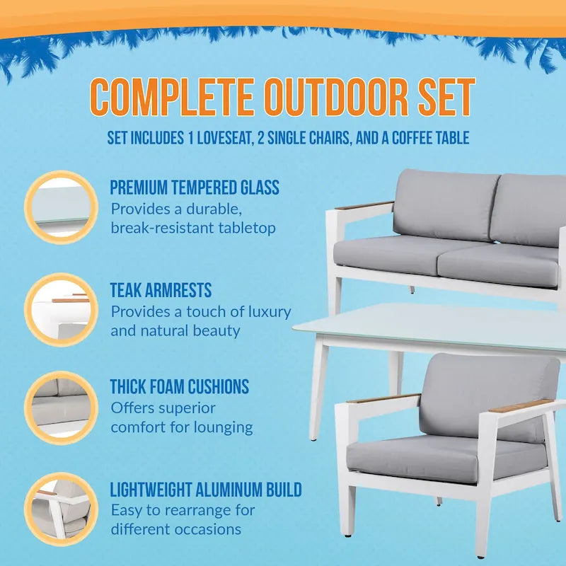 Island Retreat Newport 4-Piece Patio Furniture Conversation Set - Gray