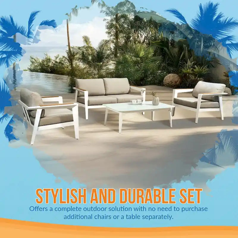 Island Retreat Newport 4-Piece Patio Furniture Conversation Set - Gray