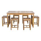 Chic Teak 7 Piece Teak Wood Antigua Patio Counter Height Bistro Set with 63  Rectangular Table and 6 Stools