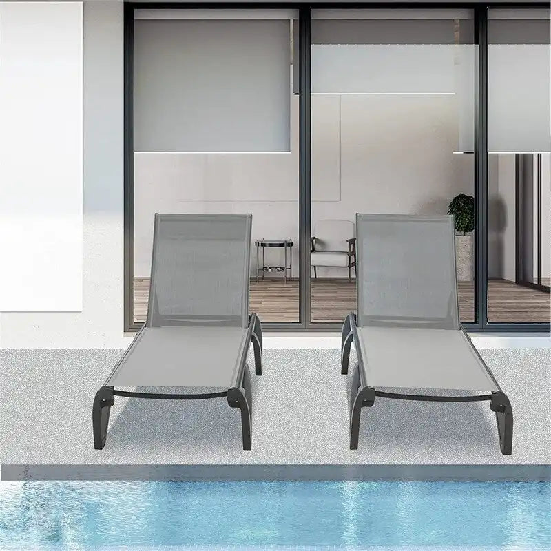2Pcs Outdoor Aluminum Chaise Lounge with Adjustable Backrest