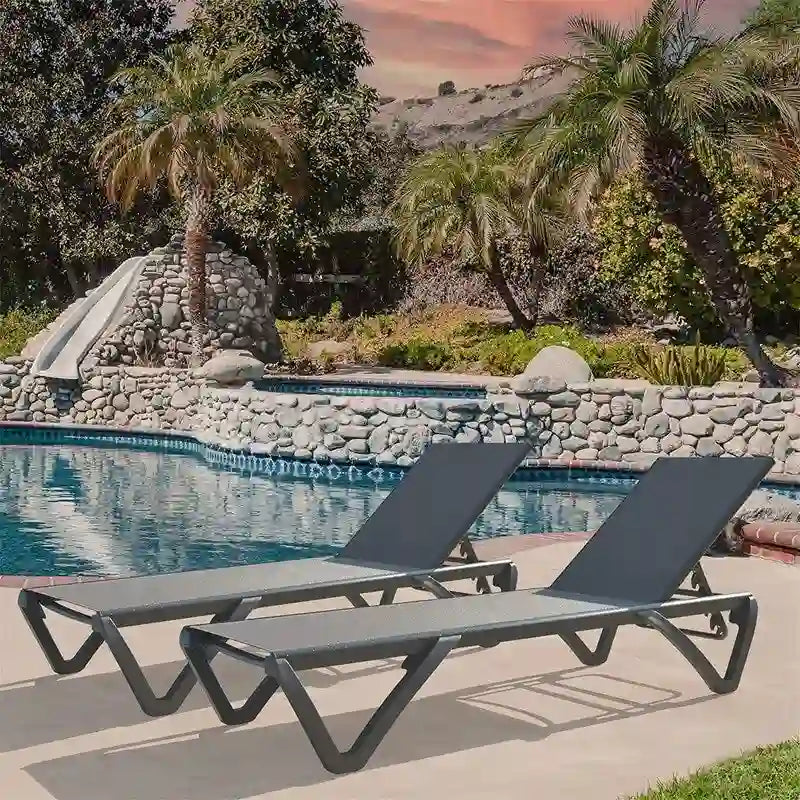 2Pcs Outdoor Aluminum Chaise Lounge with Adjustable Backrest
