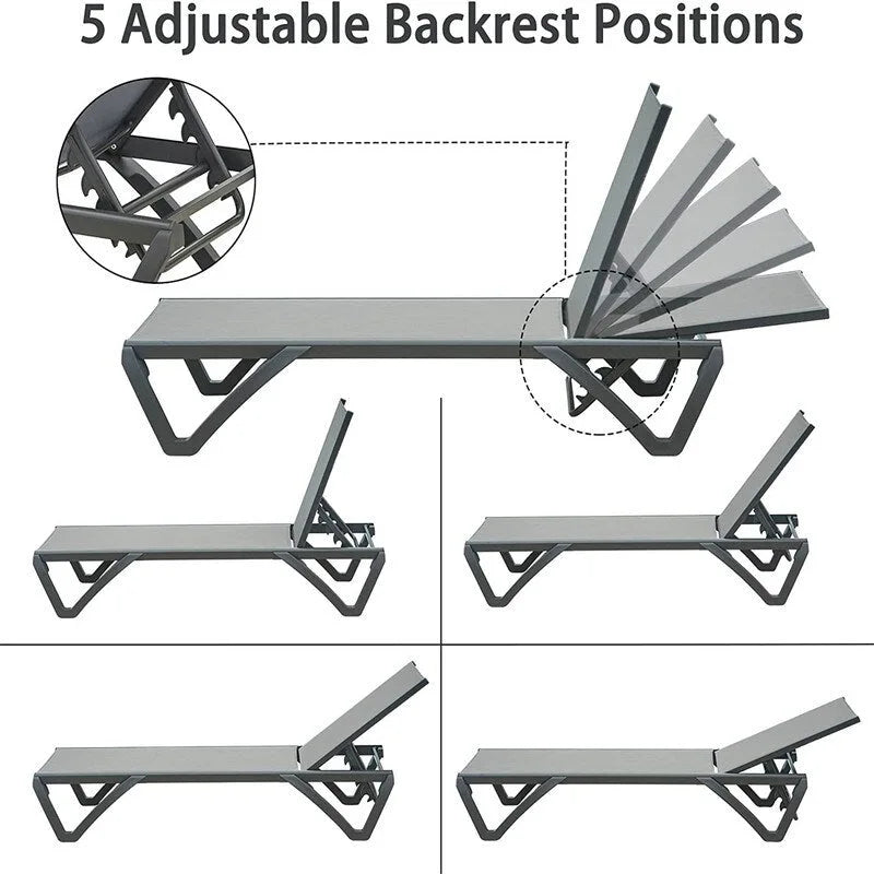 2Pcs Outdoor Aluminum Chaise Lounge with Adjustable Backrest