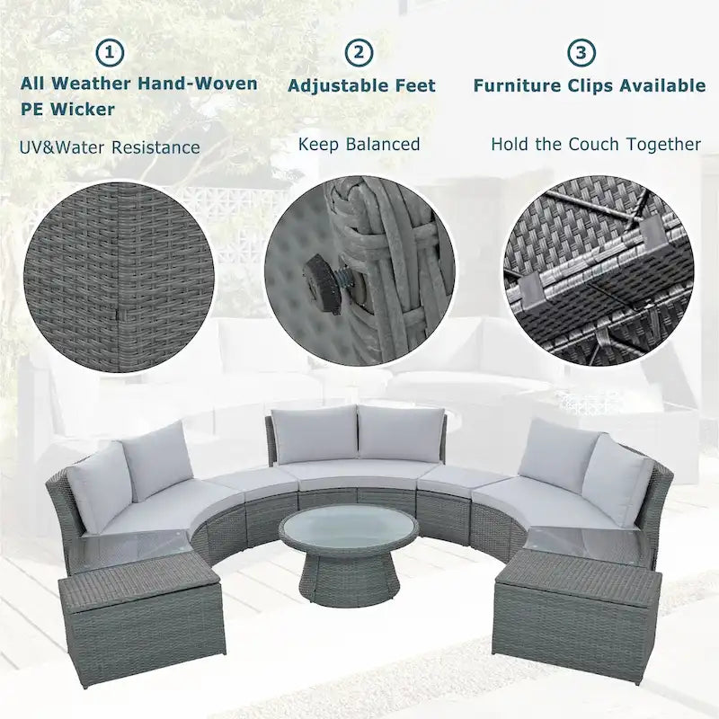 Outdoor Rattan Sofa Set (10 Pieces)