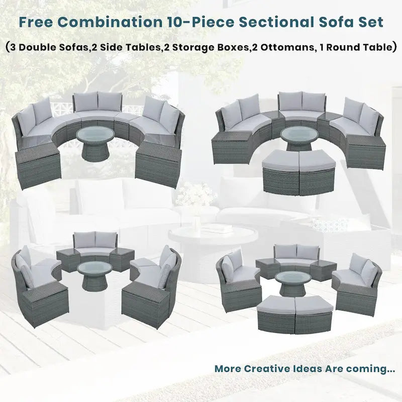 Outdoor Rattan Sofa Set (10 Pieces)