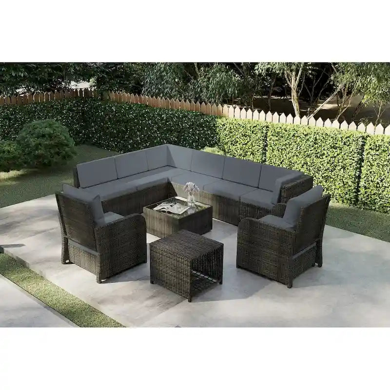 Patio 12-piece Rattan Conversation Sectional Sofa Set With Cushion