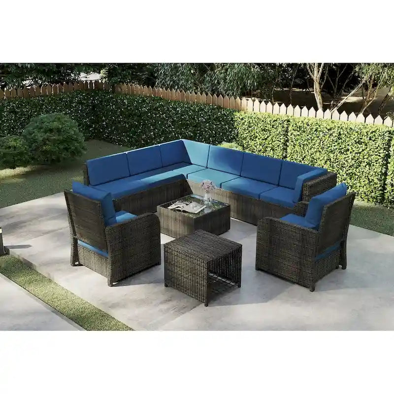 Patio 12-piece Rattan Conversation Sectional Sofa Set With Cushion