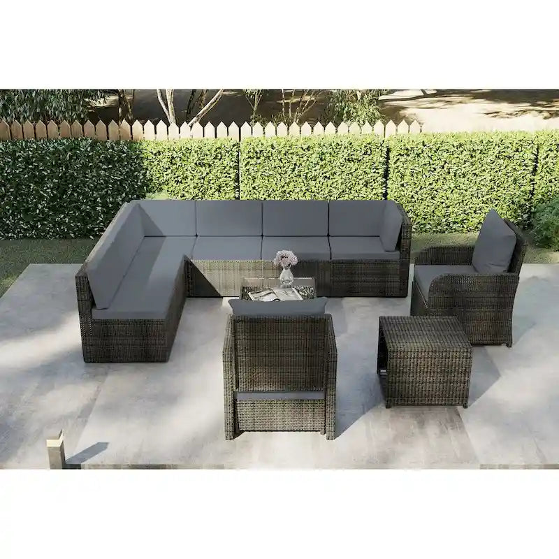 Patio 12-piece Rattan Conversation Sectional Sofa Set With Cushion