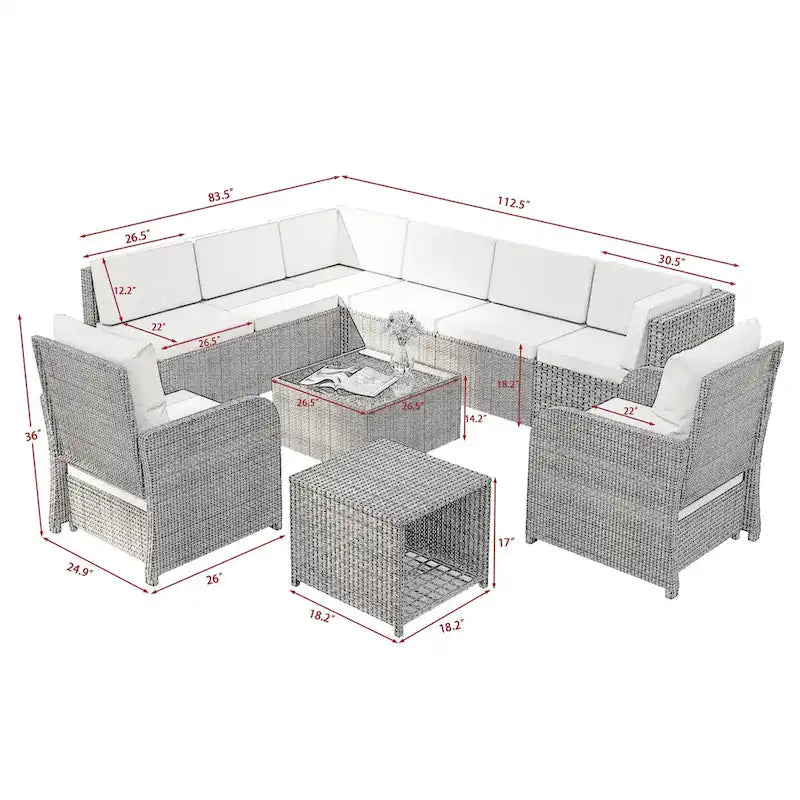 Patio 12-piece Rattan Conversation Sectional Sofa Set With Cushion