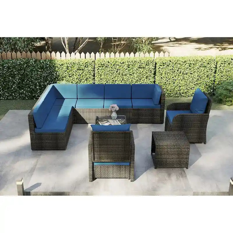 Patio 12-piece Rattan Conversation Sectional Sofa Set With Cushion