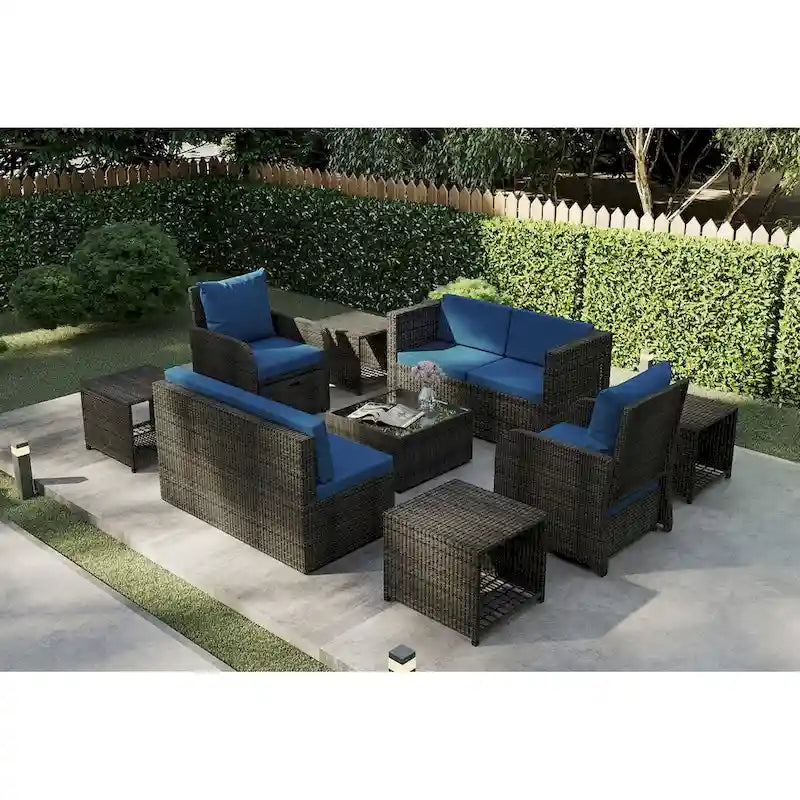 Patio 12-piece Rattan Conversation Sectional Sofa Set With Cushion