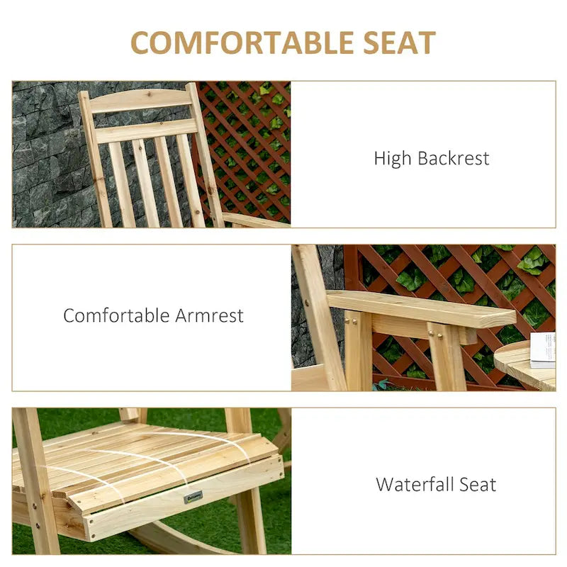 Outdoor 2 Pieces Bistro Set,Wooden Rocking Chair Set with Rocking Chair and Portable Side Table