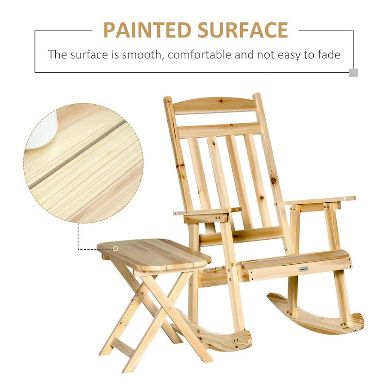 Outdoor 2 Pieces Bistro Set,Wooden Rocking Chair Set with Rocking Chair and Portable Side Table