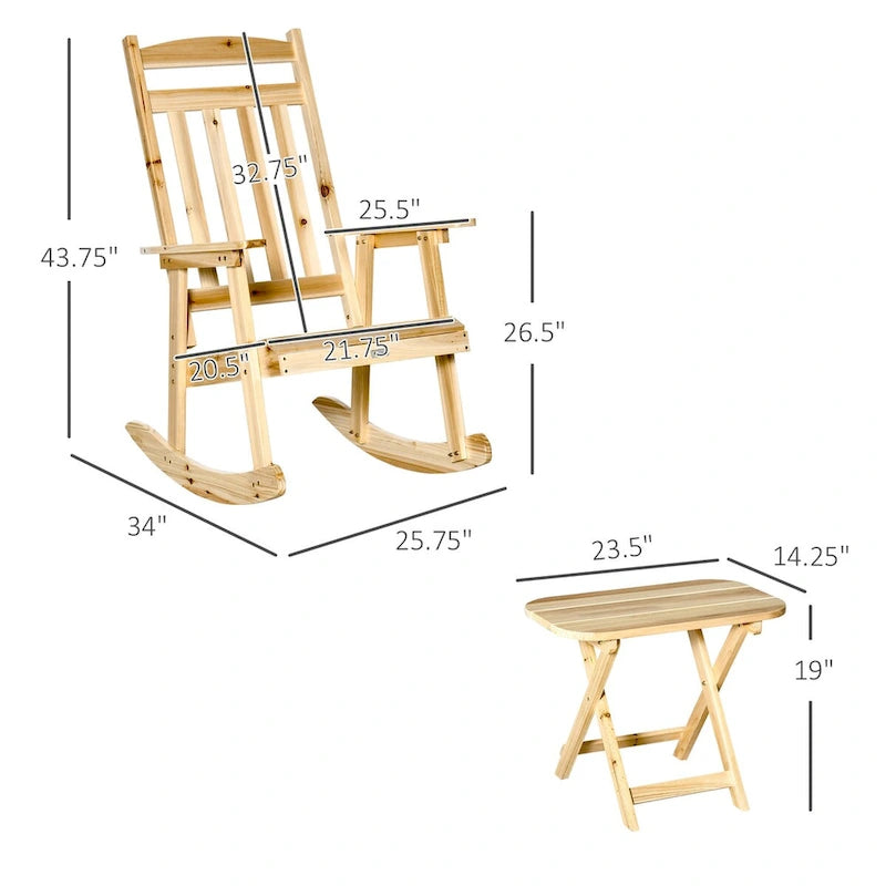 Outdoor 2 Pieces Bistro Set,Wooden Rocking Chair Set with Rocking Chair and Portable Side Table