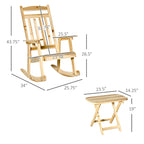 Outdoor 2 Pieces Bistro Set,Wooden Rocking Chair Set with Rocking Chair and Portable Side Table