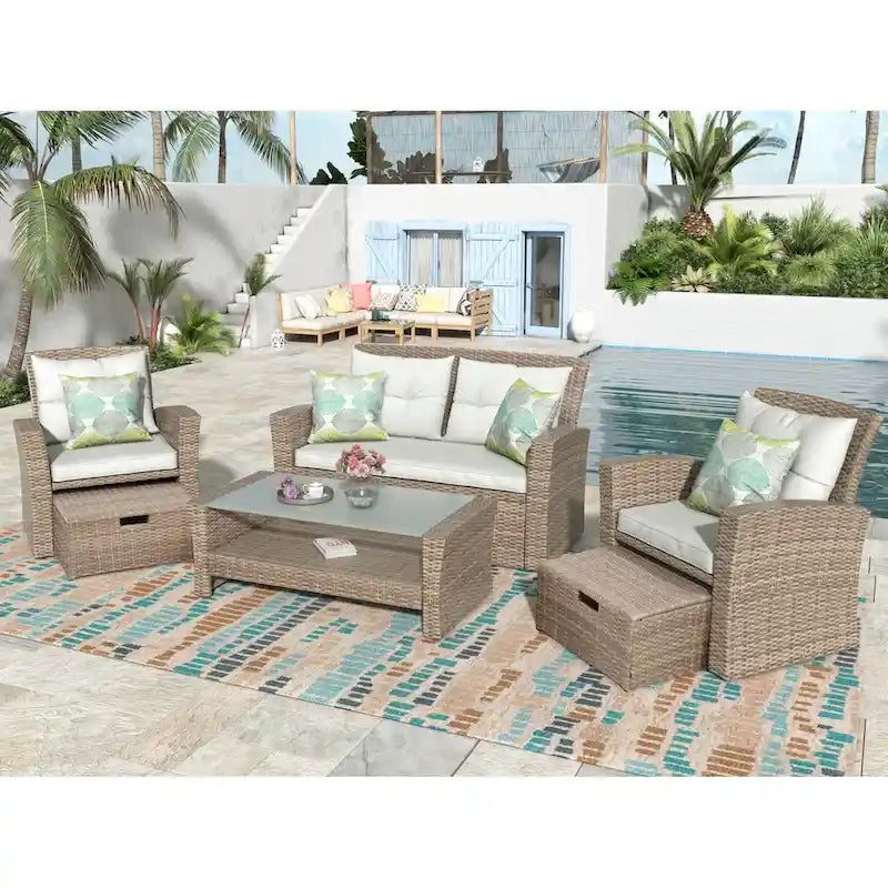 Wicker Outdoor Rattan Sofa Set with Coffee Table Patio Seats